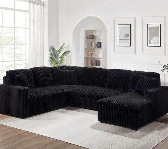 Raha Black Sofa offers a pullout bed, built-in storage, USB & Type-C ports. Made with soft fabric for ultimate comfort. Perfect for modern living spaces.offers a pullout bed, built-in storage, USB & Type-C ports. Made with soft fabric for ultimate comfort. Perfect for modern living spaces.
