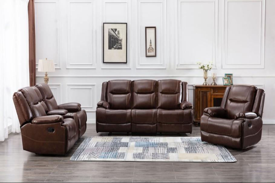 Rose Brown Top Grain Leather 3-Piece Reclining Living Room Set