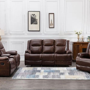 Rose Brown Top Grain Leather 3-Piece Reclining Living Room Set