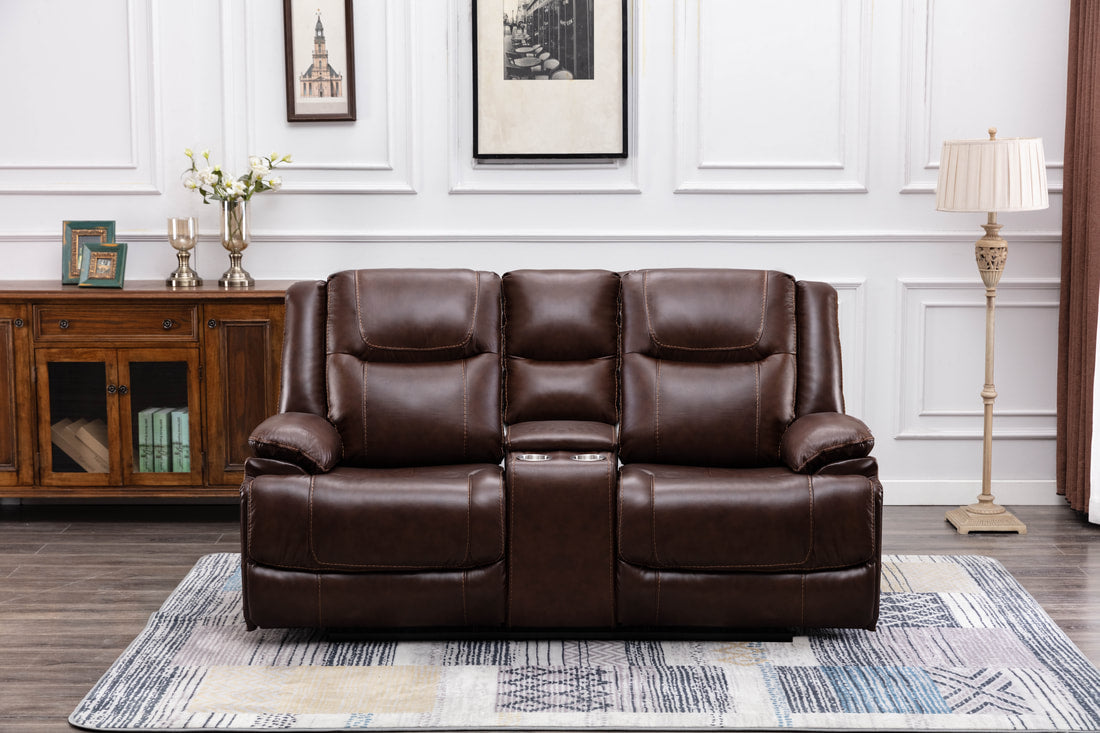 Rose Brown Top Grain Leather 3-Piece Reclining Living Room Set