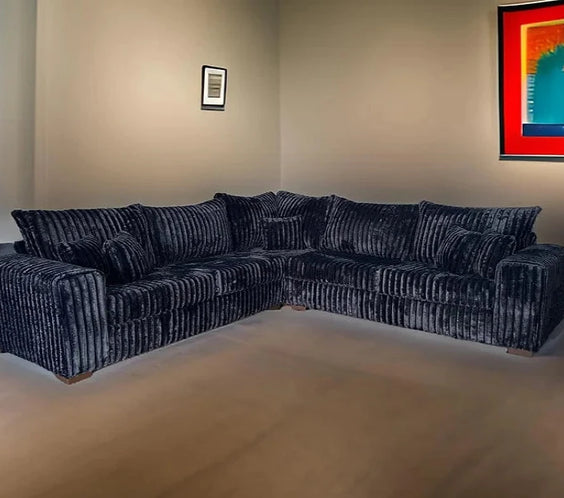 The S345 Noah Black Sectional features plush cushions, spacious seating, and a sleek modern design. Perfect for lounging or entertaining. Shop now!