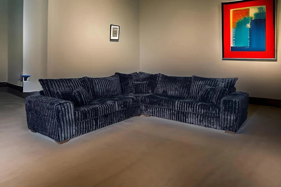 The S345 Noah Black Sectional features plush cushions, spacious seating, and a sleek modern design. Perfect for lounging or entertaining. Shop now!