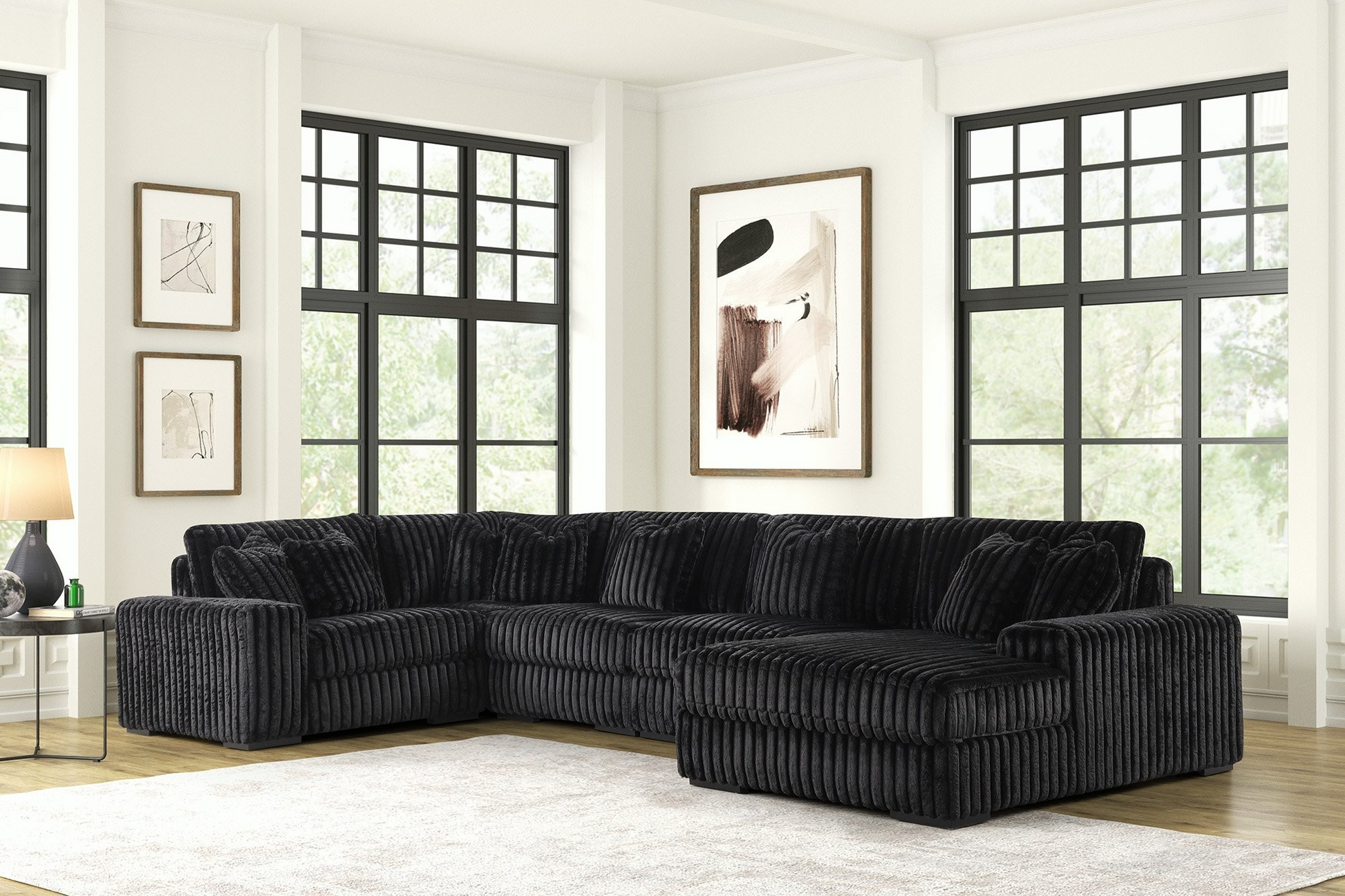 SEASONS2 BLACK 5PC Sectional in Black Corduroy – Versatile and Spacious – Moda Home Furniture