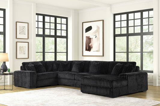 SEASONS2 BLACK 5PC Sectional in Black Corduroy – Versatile and Spacious – Moda Home Furniture