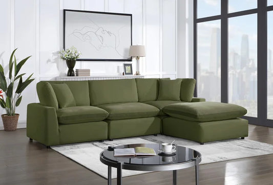 SKY Olive Velvet Modular Sectional with deep seating in rich green – Moda Home Furniture