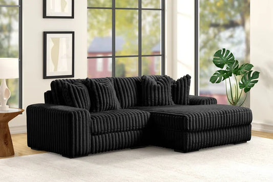Moda Home SUNDAY2 Black 2-piece sectional sofa with plush cushions, modern design