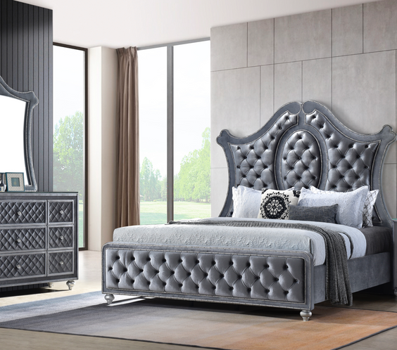 Cameo Gray Upholstered Panel Bedroom Set