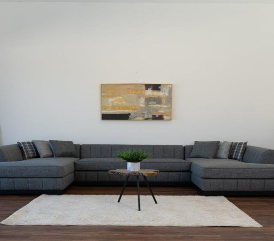 Upgrade your space with the Grayson Gray Linen Double Chaise Sectional. Spacious 141