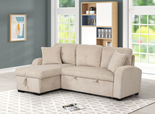 Silvia beige reversible sectional sofa with pull-out bed by Moda Home Furniture – elegant and functional seating solution