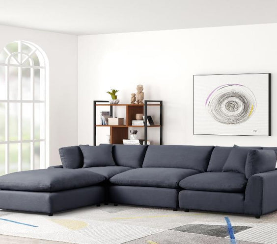 Shop Sky Black Linen Modular Sectional at Moda Home Furniture. Stylish, spacious & comfy with down cushions. Perfect for modern living rooms & big spaces.