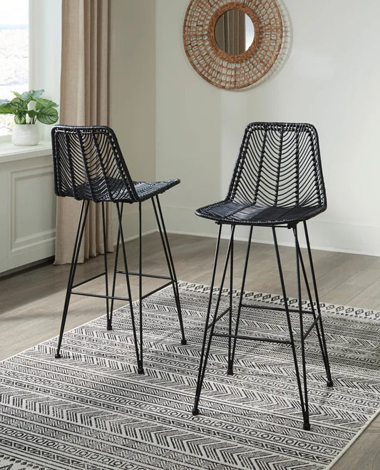 Sleek black barstool set with comfortable seat height – Moda Home Furniture

