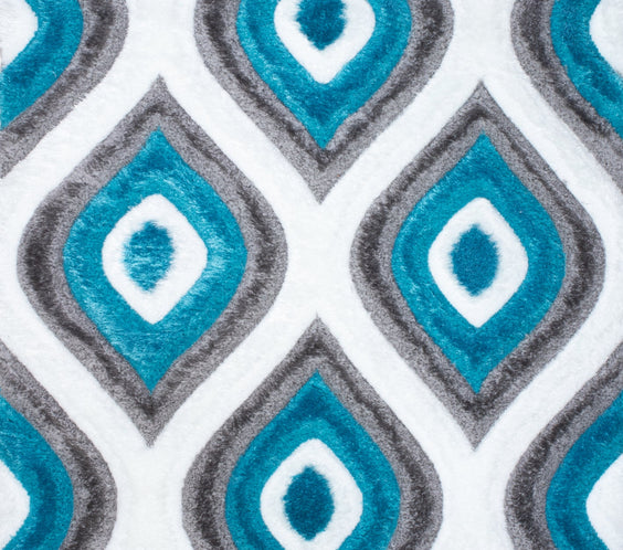 3D Shaggy GRAY-TURQOUISE Area Rug - 3D151