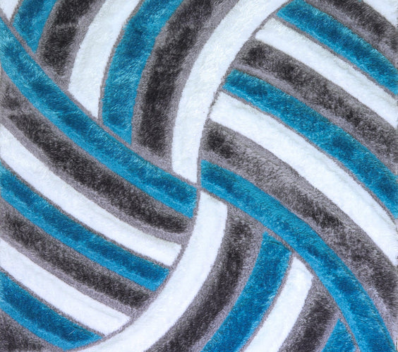 3D Shaggy GRAY-TURQOUISE Area Rug - 3D333