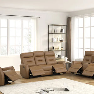Relax in style with the Tiger Saddle 3PC Reclining Set from Moda Home. Featuring a reclining sofa, loveseat, and chair, offering luxury. Shop now!
