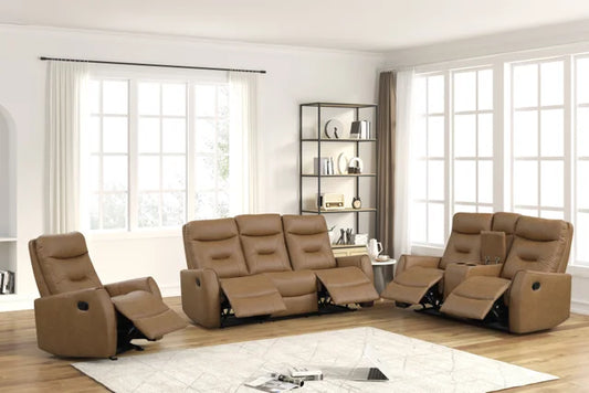 Relax in style with the Tiger Saddle 3PC Reclining Set from Moda Home. Featuring a reclining sofa, loveseat, and chair, offering luxury. Shop now!