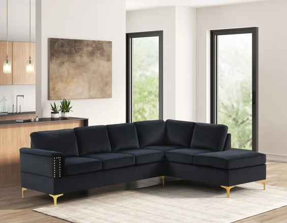 Moda Home Vogue2 Black modern sectional sofa with plush cushions
