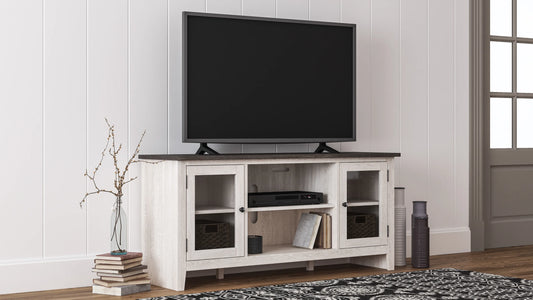 Moda Home W287-68 two-tone 60-inch TV stand with open shelving