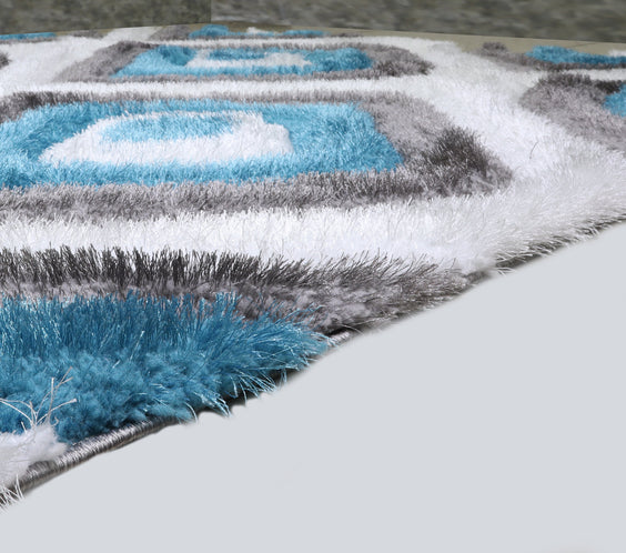 3D Shaggy GRAY-TURQOUISE Area Rug - 3D151