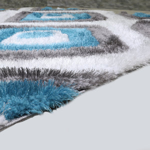 3D Shaggy GRAY-TURQOUISE Area Rug - 3D151