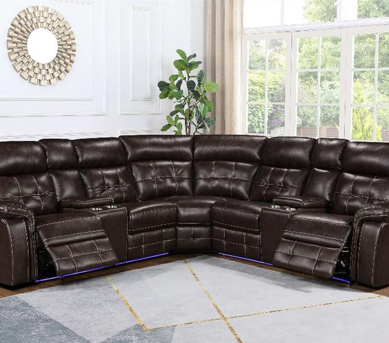 Enjoy luxury with the Amazon Brown Power Reclining Sectional. Features power recline, plush seating, and a sleek design for comfort. Shop now at Moda Home.