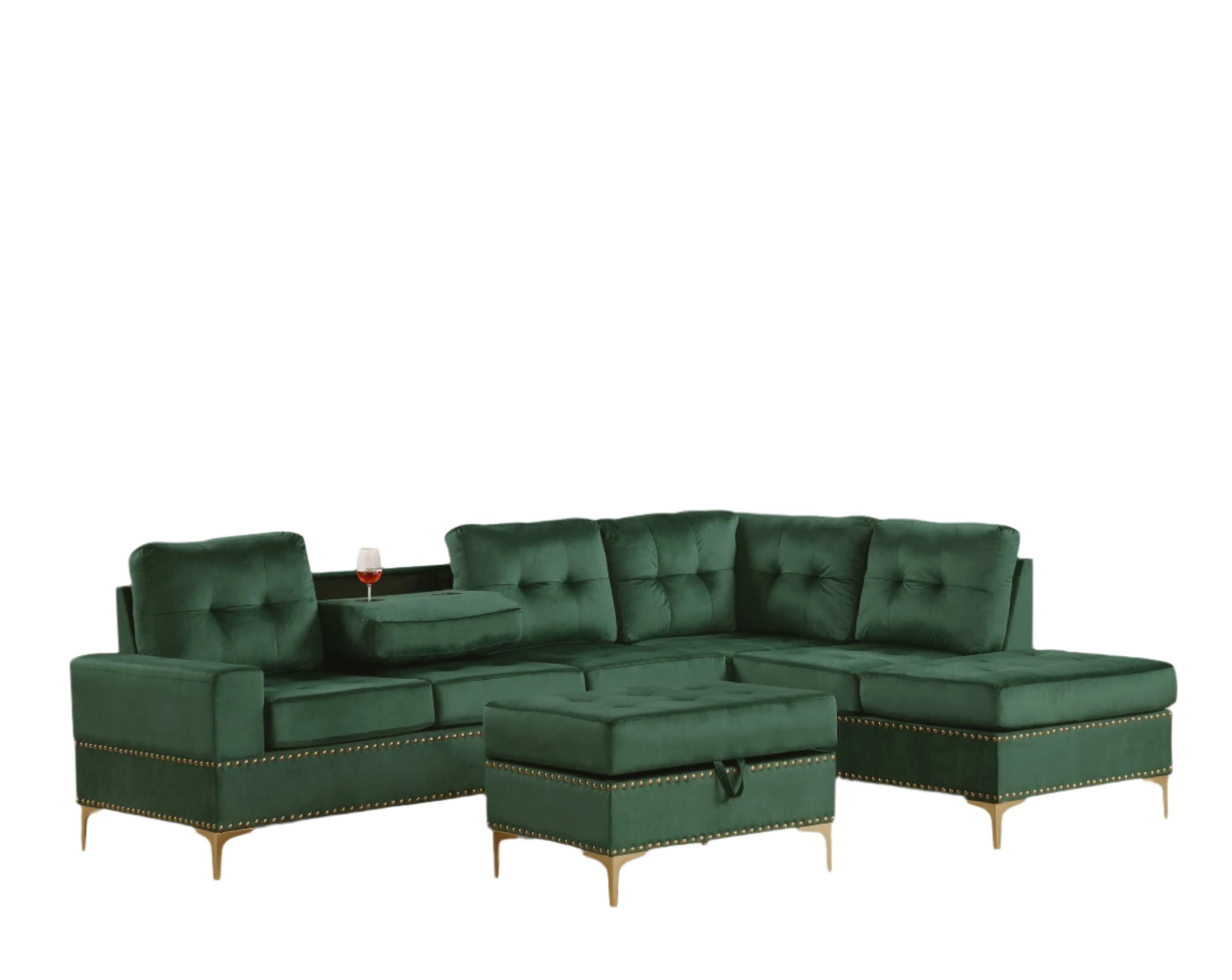 Anserra Green Reversible Sectional with Ottoman