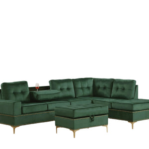 Anserra Green Reversible Sectional with Ottoman