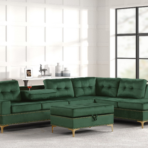 Anserra Green Reversible Sectional with Ottoman