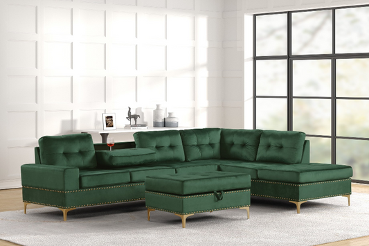 Anserra Green Reversible Sectional with Ottoman