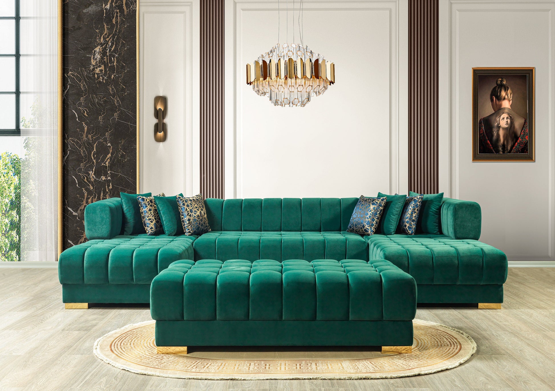 Ariana Green Velvet Double Chaise Sectional