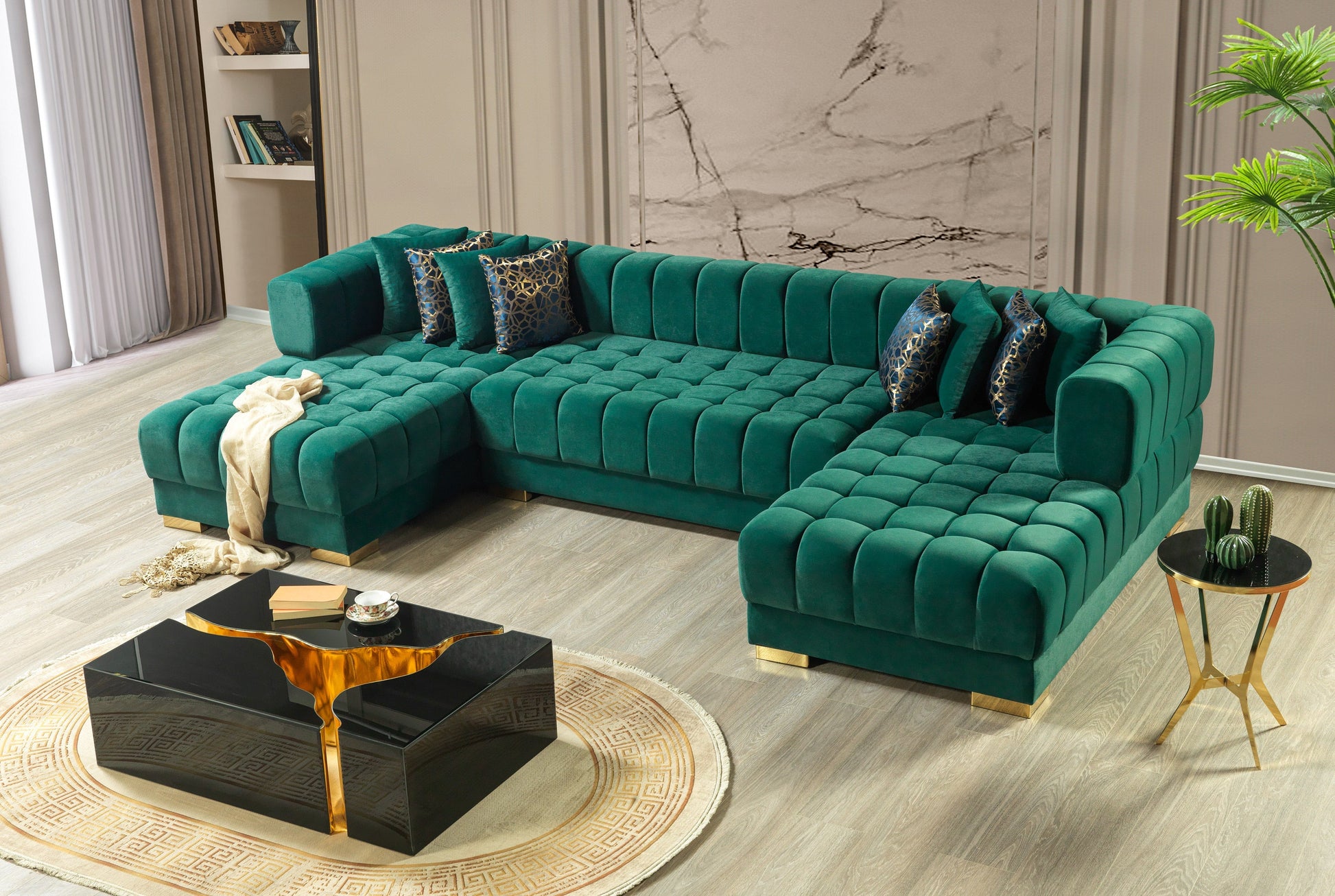 Ariana Green Velvet Double Chaise Sectional