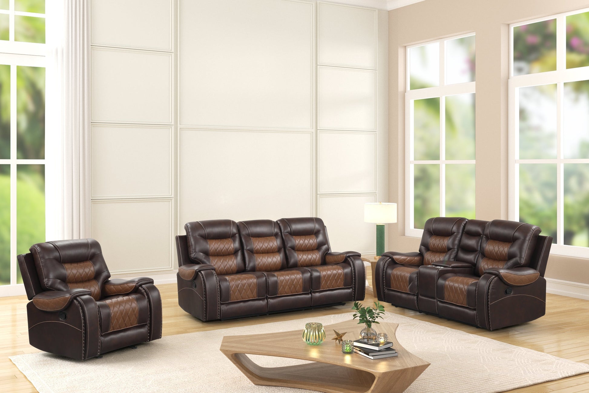 Ashley Two-Tone Brown 3-Piece Reclining Living Room Set