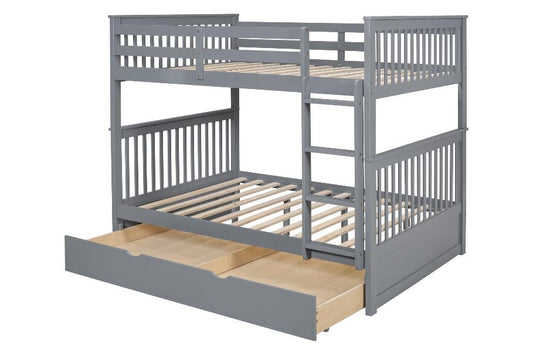 BB33 Full/Full Bunk Bed w/Twin Trundle Gray