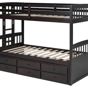 BB40 TWIN/TWIN Bunk Bed w/Twin Trundle + 3 Drawers Espresso