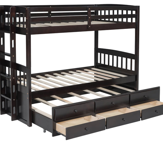 BB40 TWIN/TWIN Bunk Bed w/Twin Trundle + 3 Drawers Espresso