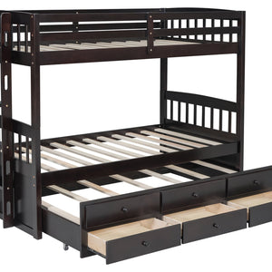 BB40 TWIN/TWIN Bunk Bed w/Twin Trundle + 3 Drawers Espresso