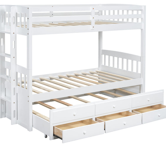 BB41 TWIN/TWIN Bunk Bed w/Twin Trundle + 3 Drawers White