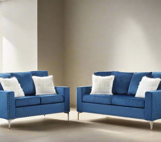 Cinderella Neo Blue Velvet Sofa & Loveseat