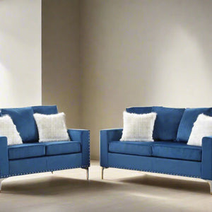 Cinderella Neo Blue Velvet Sofa & Loveseat