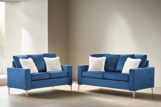 Cinderella Neo Blue Velvet Sofa & Loveseat