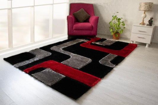 3D Shaggy RED-BLACK Area Rug - 3D199