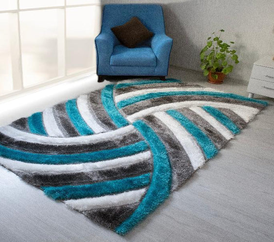 3D Shaggy GRAY-TURQOUISE Area Rug - 3D333