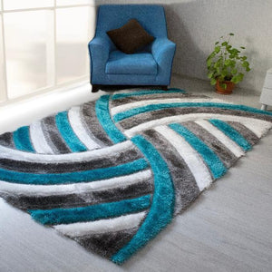 3D Shaggy GRAY-TURQOUISE Area Rug - 3D333