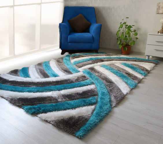 3D Shaggy GRAY-TURQOUISE Area Rug - 3D333