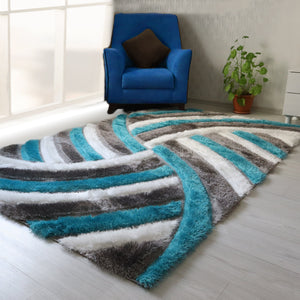 3D Shaggy GRAY-TURQOUISE Area Rug - 3D333