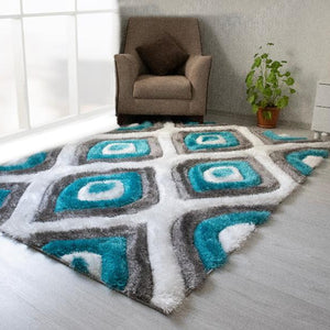 3D Shaggy GRAY-TURQOUISE Area Rug - 3D151