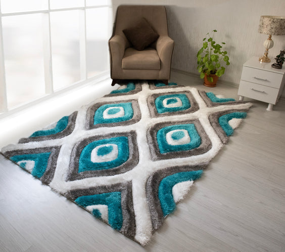 3D Shaggy GRAY-TURQOUISE Area Rug - 3D151