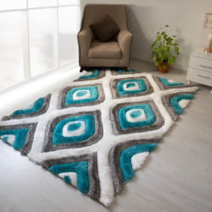 3D Shaggy GRAY-TURQOUISE Area Rug - 3D151