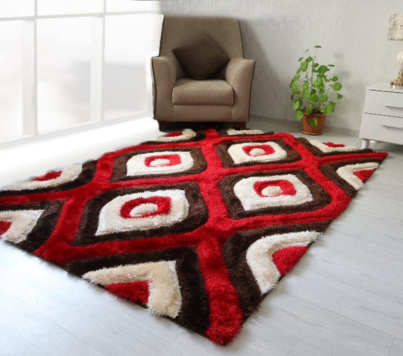 3D Shaggy BROWN-RED Area Rug - 3D151