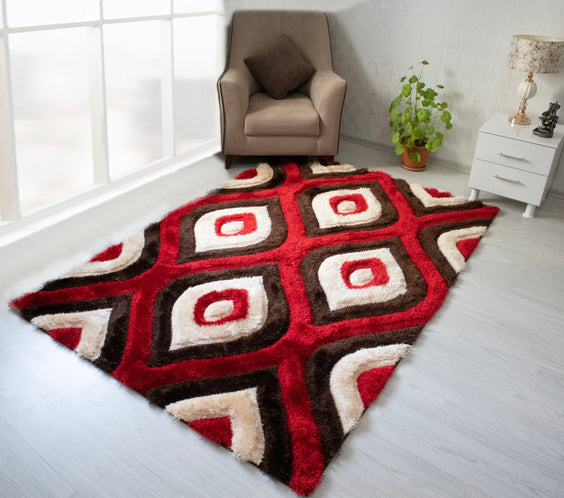 3D Shaggy BROWN-RED Area Rug - 3D151