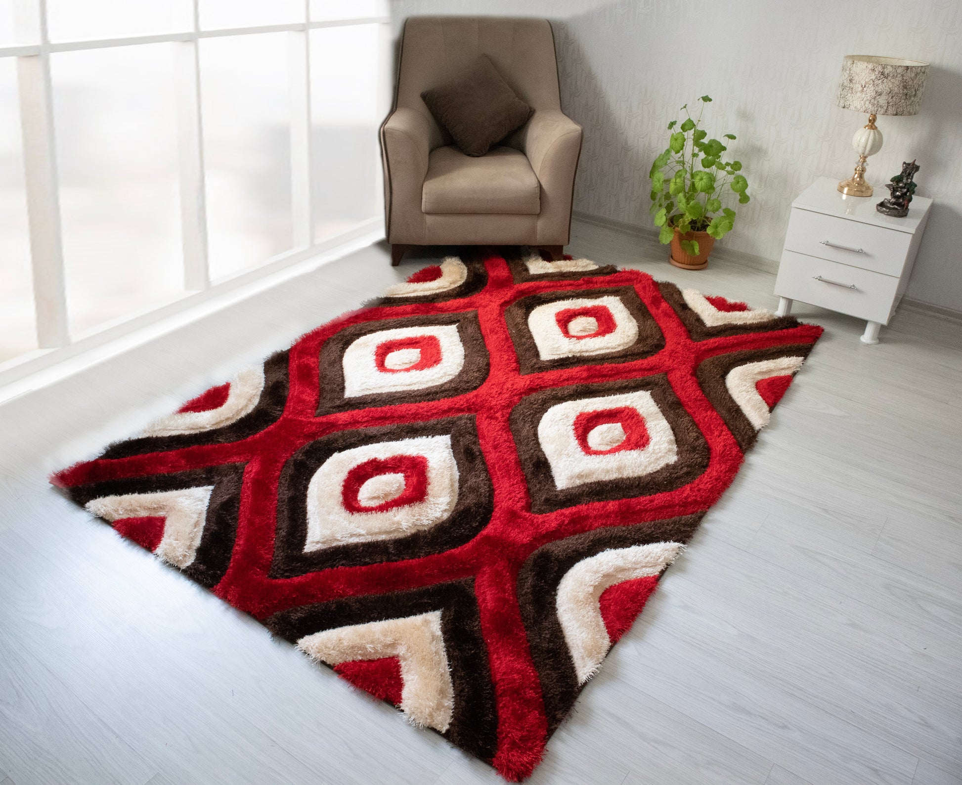 3D Shaggy BROWN-RED Area Rug - 3D151